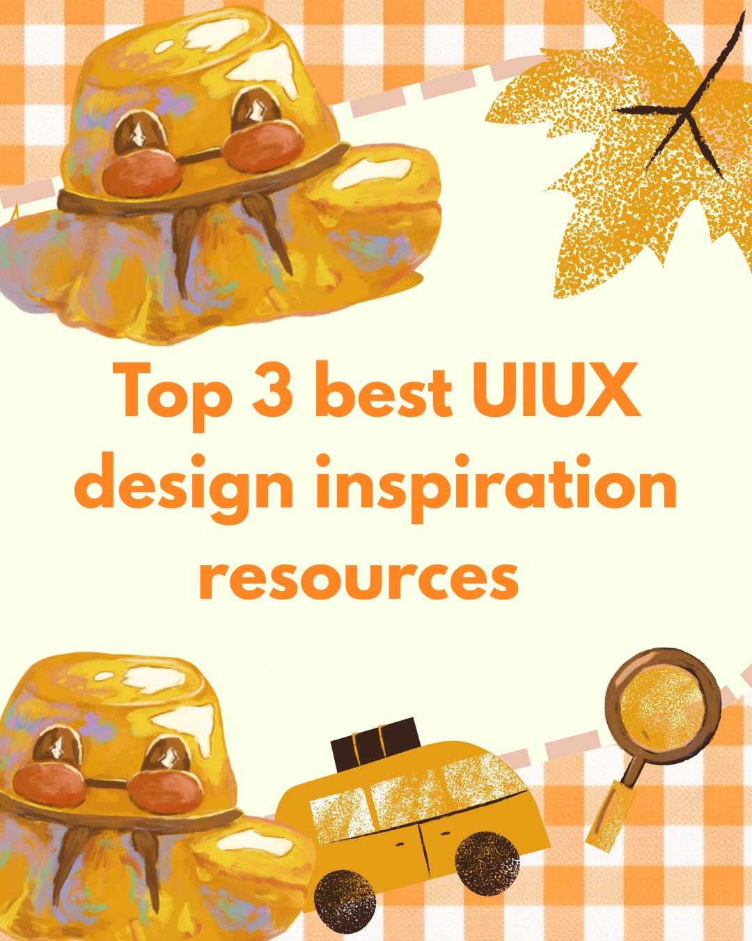Orange editorial illustration about UI and UX design resources